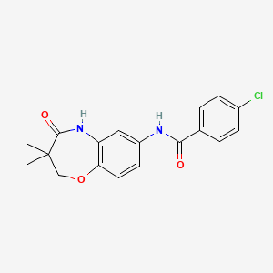 molecular formula C18H17ClN2O3 B2717671 4-氯-N-(3,3-二甲基-4-氧代-2,3,4,5-四氢苯并[b][1,4]噁唑-7-基)苯甲酰胺 CAS No. 921523-13-9