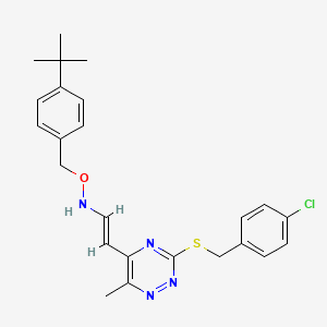 molecular formula C24H27ClN4OS B2717702 5-(2-(((4-(Tert-butyl)benzyl)oxy)amino)vinyl)-3-((4-chlorobenzyl)sulfanyl)-6-methyl-1,2,4-triazine CAS No. 338775-77-2