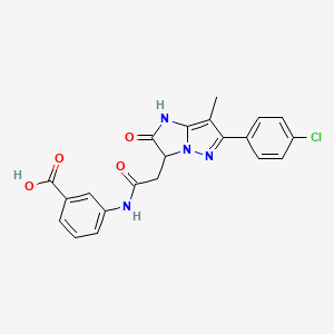 molecular formula C21H17ClN4O4 B2717714 3-(2-(6-(4-chlorophenyl)-7-methyl-2-oxo-2,3-dihydro-1H-imidazo[1,2-b]pyrazol-3-yl)acetamido)benzoic acid CAS No. 1421443-20-0