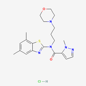 molecular formula C21H28ClN5O2S B2717797 N-(5,7-dimethylbenzo[d]thiazol-2-yl)-1-methyl-N-(3-morpholinopropyl)-1H-pyrazole-5-carboxamide hydrochloride CAS No. 1190016-82-0
