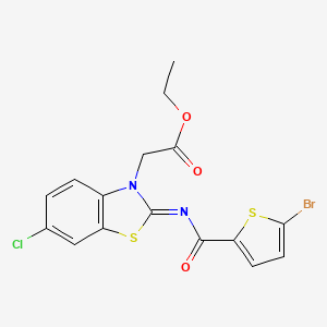 molecular formula C16H12BrClN2O3S2 B2717807 (Z)-乙酸乙酯 2-(2-((5-溴噻吩-2-羧酰)亚亚甲基)-6-氯苯并[d]噻唑-3(2H)-基)乙酸酯 CAS No. 865247-04-7