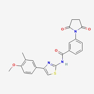 molecular formula C22H19N3O4S B2717821 3-(2,5-dioxopyrrolidin-1-yl)-N-(4-(4-methoxy-3-methylphenyl)thiazol-2-yl)benzamide CAS No. 476321-73-0