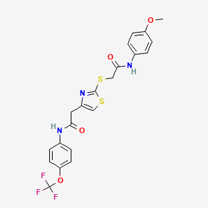 molecular formula C21H18F3N3O4S2 B2717825 N-(4-methoxyphenyl)-2-((4-(2-oxo-2-((4-(trifluoromethoxy)phenyl)amino)ethyl)thiazol-2-yl)thio)acetamide CAS No. 941873-85-4