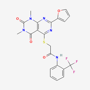 molecular formula C21H16F3N5O4S B2717826 2-((2-(furan-2-yl)-6,8-dimethyl-5,7-dioxo-5,6,7,8-tetrahydropyrimido[4,5-d]pyrimidin-4-yl)thio)-N-(2-(trifluoromethyl)phenyl)acetamide CAS No. 847191-03-1