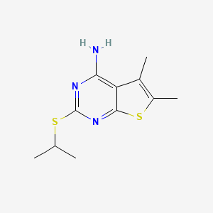 molecular formula C11H15N3S2 B2717834 5,6-Dimethyl-2-(propan-2-ylsulfanyl)thieno[2,3-d]pyrimidin-4-amine CAS No. 433701-69-0