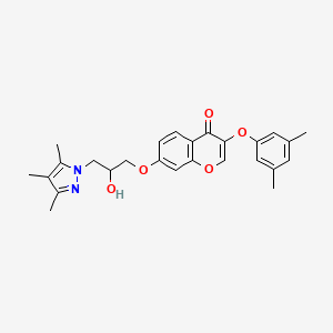 molecular formula C26H28N2O5 B2717838 3-(3,5-dimethylphenoxy)-7-(2-hydroxy-3-(3,4,5-trimethyl-1H-pyrazol-1-yl)propoxy)-4H-chromen-4-one CAS No. 1019101-44-0