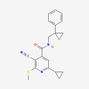 molecular formula C21H21N3OS B2717851 3-cyano-6-cyclopropyl-2-(methylsulfanyl)-N-[(1-phenylcyclopropyl)methyl]pyridine-4-carboxamide CAS No. 1223233-98-4