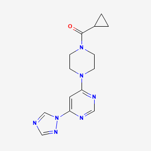 molecular formula C14H17N7O B2717859 (4-(6-(1H-1,2,4-triazol-1-yl)pyrimidin-4-yl)piperazin-1-yl)(cyclopropyl)methanone CAS No. 1788562-00-4