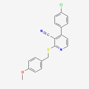 molecular formula C20H15ClN2OS B2717876 4-(4-Chlorophenyl)-2-[(4-methoxybenzyl)sulfanyl]nicotinonitrile CAS No. 339103-68-3