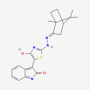 (2E,5Z)-5-(2-oxoindolin-3-ylidene)-2-((E)-((1S,4S)-1,7,7-trimethylbicyclo[2.2.1]heptan-2-ylidene)hydrazono)thiazolidin-4-one