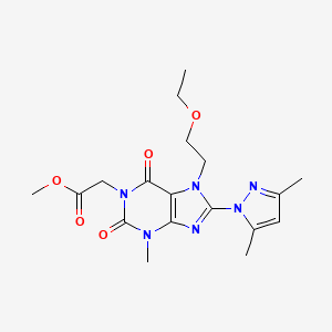 molecular formula C18H24N6O5 B2717923 甲酸甲酯2-(8-(3,5-二甲基-1H-吡唑-1-基)-7-(2-乙氧基乙基)-3-甲基-2,6-二氧代-2,3,6,7-四氢-1H-嘌呤-1-基)乙酸甲酯 CAS No. 1014009-49-4