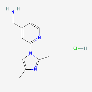 molecular formula C11H15ClN4 B2717928 [2-(2,4-二甲基咪唑-1-基)吡啶-4-基]甲胺;盐酸盐 CAS No. 2470438-83-4
