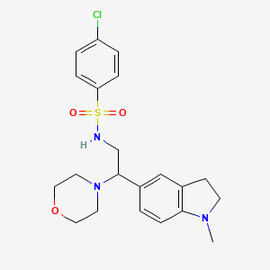 molecular formula C21H26ClN3O3S B2717965 4-chloro-N-(2-(1-methylindolin-5-yl)-2-morpholinoethyl)benzenesulfonamide CAS No. 946343-16-4