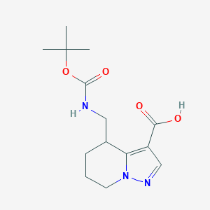 molecular formula C14H21N3O4 B2717974 4-({[(tert-butoxy)carbonyl]amino}methyl)-4H,5H,6H,7H-pyrazolo[1,5-a]pyridine-3-carboxylic acid CAS No. 2091419-29-1