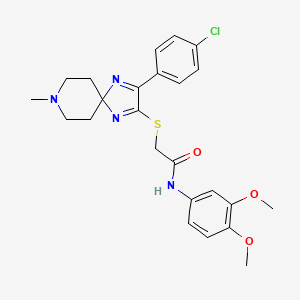molecular formula C24H27ClN4O3S B2717978 2-((3-(4-chlorophenyl)-8-methyl-1,4,8-triazaspiro[4.5]deca-1,3-dien-2-yl)thio)-N-(3,4-dimethoxyphenyl)acetamide CAS No. 1189430-02-1