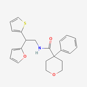 molecular formula C22H23NO3S B2717994 N-[2-(furan-2-yl)-2-(thiophen-2-yl)ethyl]-4-phenyloxane-4-carboxamide CAS No. 2097857-31-1