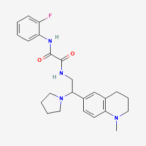 molecular formula C24H29FN4O2 B2718020 N1-(2-fluorophenyl)-N2-(2-(1-methyl-1,2,3,4-tetrahydroquinolin-6-yl)-2-(pyrrolidin-1-yl)ethyl)oxalamide CAS No. 922065-00-7