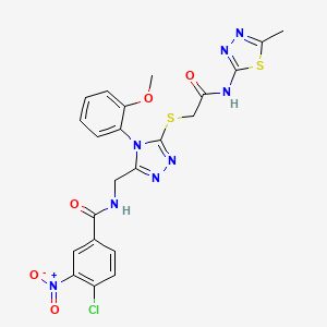 molecular formula C22H19ClN8O5S2 B2718023 4-chloro-N-[[4-(2-methoxyphenyl)-5-[2-[(5-methyl-1,3,4-thiadiazol-2-yl)amino]-2-oxoethyl]sulfanyl-1,2,4-triazol-3-yl]methyl]-3-nitrobenzamide CAS No. 391939-05-2