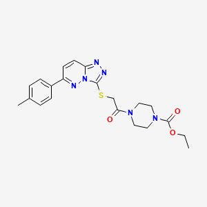molecular formula C21H24N6O3S B2718040 乙酸乙酯4-(2-((6-(对甲苯)-[1,2,4]三唑并[4,3-b]吡啶-3-基)硫代乙酰)哌嗪-1-基)甲酸酯 CAS No. 894065-04-4