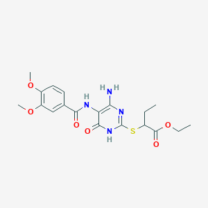 Ethyl 2-((4-amino-5-(3,4-dimethoxybenzamido)-6-oxo-1,6-dihydropyrimidin-2-yl)thio)butanoate