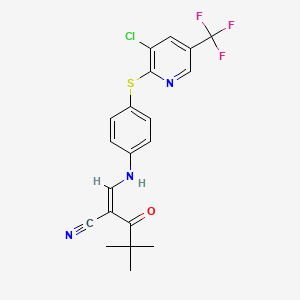 molecular formula C20H17ClF3N3OS B2718079 (2Z)-2-{[(4-{[3-氯-5-(三氟甲基)吡啶-2-基]硫代基}苯基)氨基]甲基亚)-4,4-二甲基-3-氧代戊烷腈 CAS No. 1025594-09-5