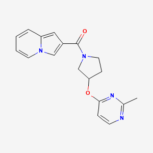 molecular formula C18H18N4O2 B2718106 2-{3-[(2-甲基嘧啶-4-基)氧基]吡咯啉-1-甲酰}吲哚啉 CAS No. 2097922-63-7