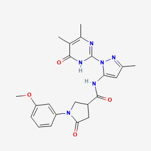 molecular formula C22H24N6O4 B2718110 N-(1-(4,5-二甲基-6-氧代-1,6-二氢嘧啶-2-基)-3-甲基-1H-吡唑-5-基)-1-(3-甲氧基苯基)-5-氧代吡咯啉-3-甲酰胺 CAS No. 1006026-23-8