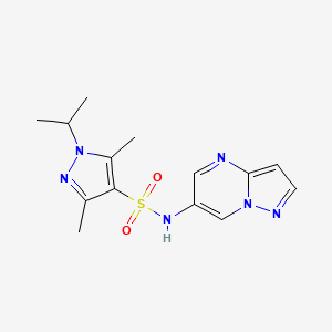molecular formula C14H18N6O2S B2718146 1-isopropyl-3,5-dimethyl-N-(pyrazolo[1,5-a]pyrimidin-6-yl)-1H-pyrazole-4-sulfonamide CAS No. 2034505-18-3