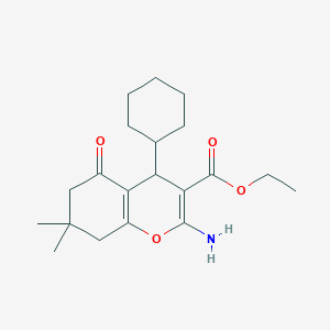 molecular formula C20H29NO4 B2718149 ethyl 2-amino-4-cyclohexyl-7,7-dimethyl-5-oxo-5,6,7,8-tetrahydro-4H-chromene-3-carboxylate CAS No. 337500-68-2