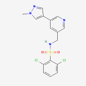 molecular formula C16H14Cl2N4O2S B2718150 2,6-dichloro-N-((5-(1-methyl-1H-pyrazol-4-yl)pyridin-3-yl)methyl)benzenesulfonamide CAS No. 2034225-37-9