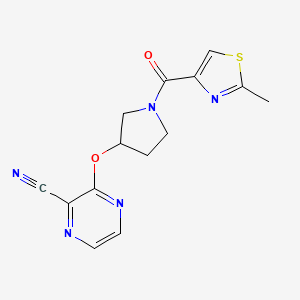 molecular formula C14H13N5O2S B2718156 3-((1-(2-Methylthiazole-4-carbonyl)pyrrolidin-3-yl)oxy)pyrazine-2-carbonitrile CAS No. 2034251-94-8