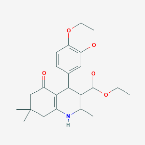 molecular formula C23H27NO5 B2718185 Ethyl 4-(2,3-dihydro-1,4-benzodioxin-6-yl)-2,7,7-trimethyl-5-oxo-1,4,5,6,7,8-hexahydroquinoline-3-carboxylate CAS No. 314261-61-5