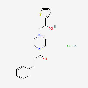 molecular formula C19H25ClN2O2S B2718195 1-(4-(2-Hydroxy-2-(thiophen-2-yl)ethyl)piperazin-1-yl)-3-phenylpropan-1-one hydrochloride CAS No. 1351610-56-4