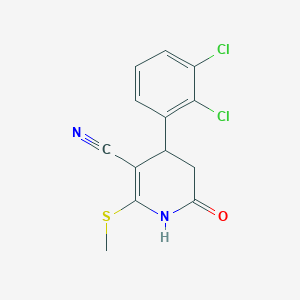 molecular formula C13H10Cl2N2OS B2718215 4-(2,3-Dichlorophenyl)-2-(methylthio)-6-oxo-1,4,5,6-tetrahydropyridine-3-carbonitrile CAS No. 361478-22-0