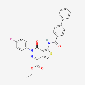 molecular formula C28H20FN3O4S B2718235 乙酸乙酯 3-(4-氟苯基)-4-氧代-5-[(4-苯基苯甲酰)氨基]噻吩[3,4-d]吡啶-1-羧酸甲酯 CAS No. 851949-60-5