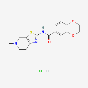 molecular formula C16H18ClN3O3S B2718247 N-(5-methyl-4,5,6,7-tetrahydrothiazolo[5,4-c]pyridin-2-yl)-2,3-dihydrobenzo[b][1,4]dioxine-6-carboxamide hydrochloride CAS No. 1185075-03-9