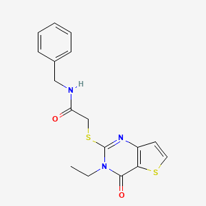molecular formula C17H17N3O2S2 B2718250 N-benzyl-2-({3-ethyl-4-oxo-3H,4H-thieno[3,2-d]pyrimidin-2-yl}sulfanyl)acetamide CAS No. 1252876-52-0