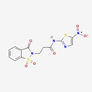 molecular formula C13H10N4O6S2 B2718253 3-(1,1-dioxido-3-oxobenzo[d]isothiazol-2(3H)-yl)-N-(5-nitrothiazol-2-yl)propanamide CAS No. 899954-90-6