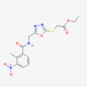 molecular formula C15H16N4O6S B2718261 Ethyl 2-((5-((2-methyl-3-nitrobenzamido)methyl)-1,3,4-oxadiazol-2-yl)thio)acetate CAS No. 921086-33-1