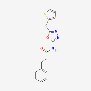 molecular formula C16H15N3O2S B2718262 3-phenyl-N-(5-(thiophen-2-ylmethyl)-1,3,4-oxadiazol-2-yl)propanamide CAS No. 1021112-92-4