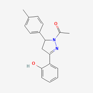 molecular formula C18H18N2O2 B2718277 1-[5-(2-Hydroxyphenyl)-3-(p-tolyl)-3,4-dihydropyrazol-2-yl]ethanone CAS No. 145626-14-8