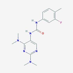 molecular formula C16H21FN6O B2718286 1-(2,4-Bis(dimethylamino)pyrimidin-5-yl)-3-(3-fluoro-4-methylphenyl)urea CAS No. 1796988-41-4