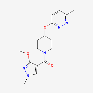 molecular formula C16H21N5O3 B2718302 (3-methoxy-1-methyl-1H-pyrazol-4-yl)(4-((6-methylpyridazin-3-yl)oxy)piperidin-1-yl)methanone CAS No. 1797593-01-1
