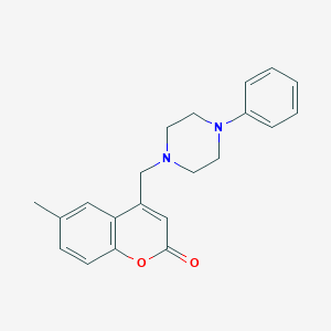 molecular formula C21H22N2O2 B2718319 6-Methyl-4-[(4-phenylpiperazin-1-yl)methyl]chromen-2-one CAS No. 850900-10-6