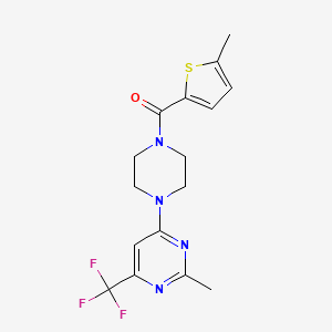molecular formula C16H17F3N4OS B2718329 2-Methyl-4-{4-[(5-methyl-2-thienyl)carbonyl]piperazin-1-yl}-6-(trifluoromethyl)pyrimidine CAS No. 1775473-14-7