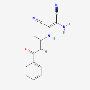 molecular formula C14H12N4O B2718353 2-Amino-1-((1-methyl-3-oxo-3-phenylprop-1-enyl)amino)ethene-1,2-dicarbonitrile CAS No. 339558-61-1