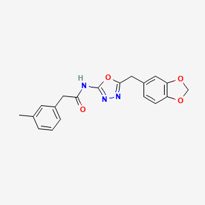 molecular formula C19H17N3O4 B2718357 N-(5-(苯并[d][1,3]二噁杂环-5-基甲基)-1,3,4-噁二唑-2-基)-2-(间甲苯基)乙酰胺 CAS No. 1171942-19-0