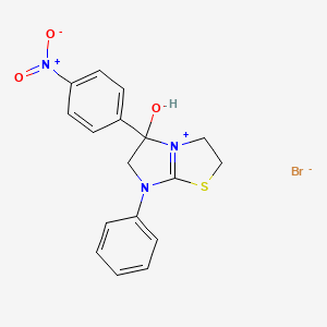 molecular formula C17H16BrN3O3S B2718359 5-Hydroxy-5-(4-nitrophenyl)-7-phenyl-2,3,5,6-tetrahydroimidazo[2,1-b]thiazol-7-ium bromide CAS No. 1039433-07-2