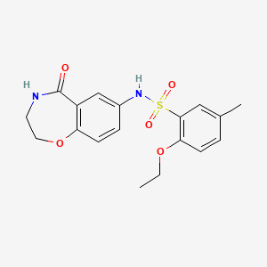 molecular formula C18H20N2O5S B2718366 2-ethoxy-5-methyl-N-(5-oxo-2,3,4,5-tetrahydrobenzo[f][1,4]oxazepin-7-yl)benzenesulfonamide CAS No. 922063-98-7