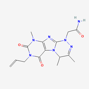 molecular formula C15H19N7O3 B2718374 2-(7-烯丙基-3,4,9-三甲基-6,8-二氧代-6,7,8,9-四氢-[1,2,4]嘧啶并[3,4-f]嘧啶-1(4H)-基)乙酰胺 CAS No. 923376-36-7